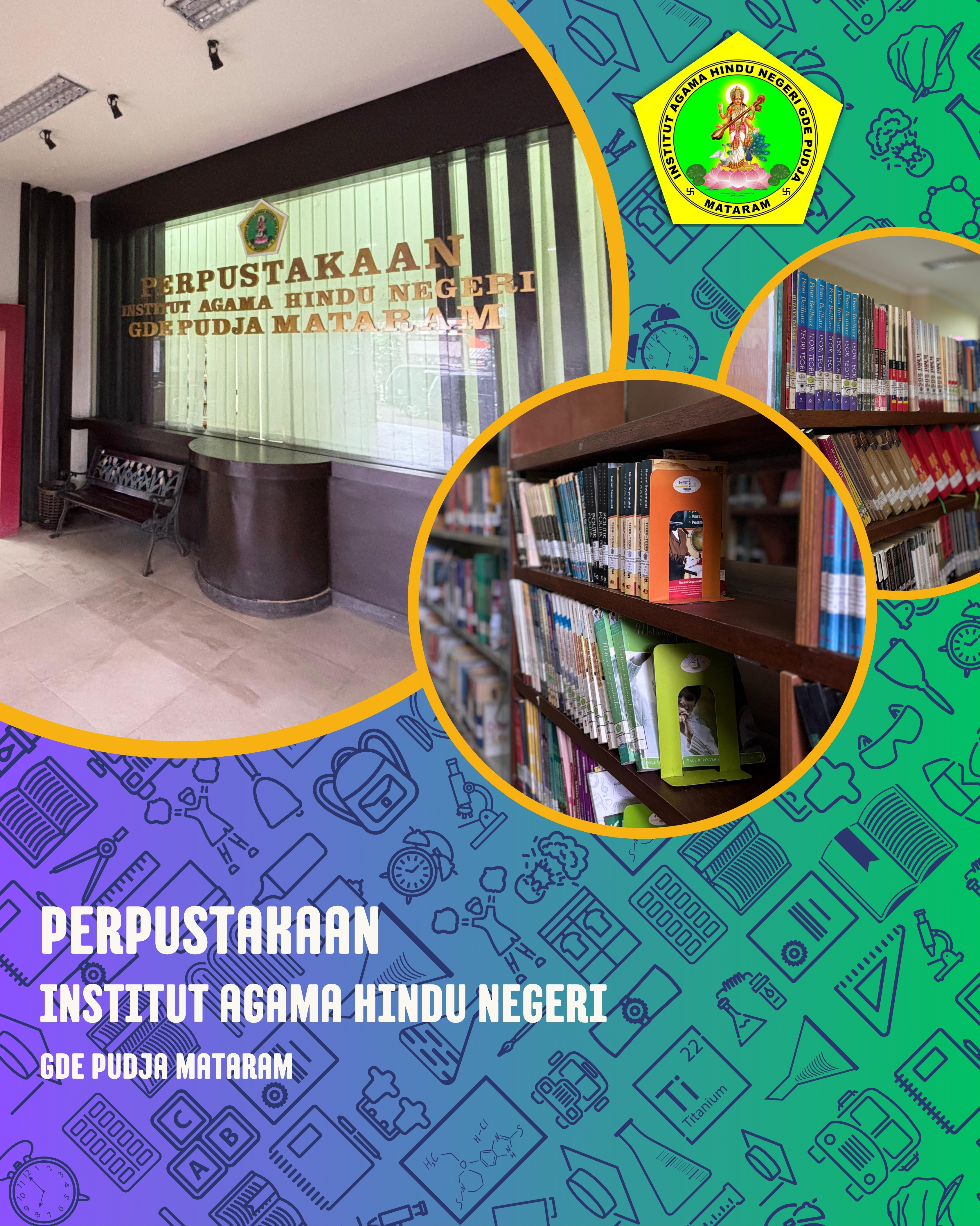 Interior perpustakaan modern dengan rak buku tinggi dan area baca yang nyaman